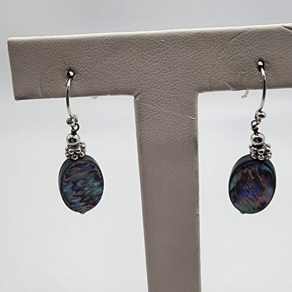 Ali Sterling Silver Abalone Shell Dangling Earrings - Picture 1 of 5